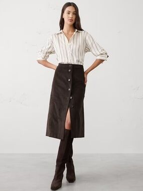 NWOT Banana Republic Corduroy Midi Skirt, Brown (Dark Oak), Size 4